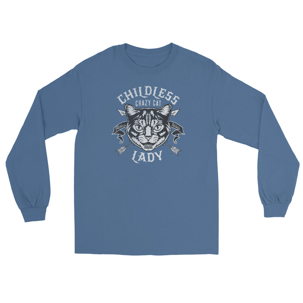 Retro Childless Crazy Cat Lady, Harris/Walz, Long Sleeve Shirt