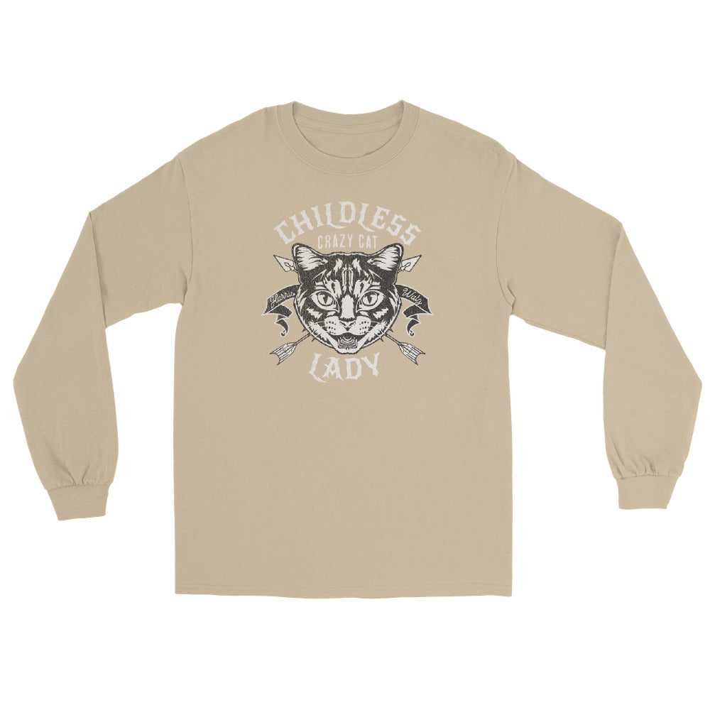 Retro Childless Crazy Cat Lady, Harris/Walz, Long Sleeve Shirt