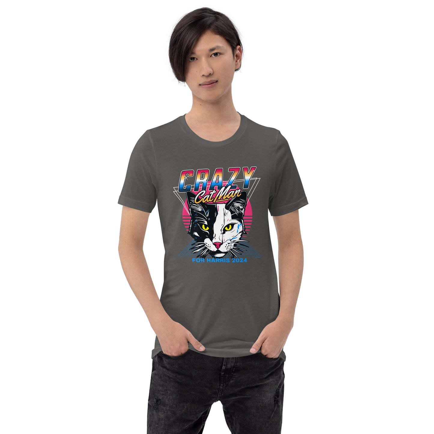 Crazy Cat MAN For Harris 2024 80's Themed, Unisex t-shirt