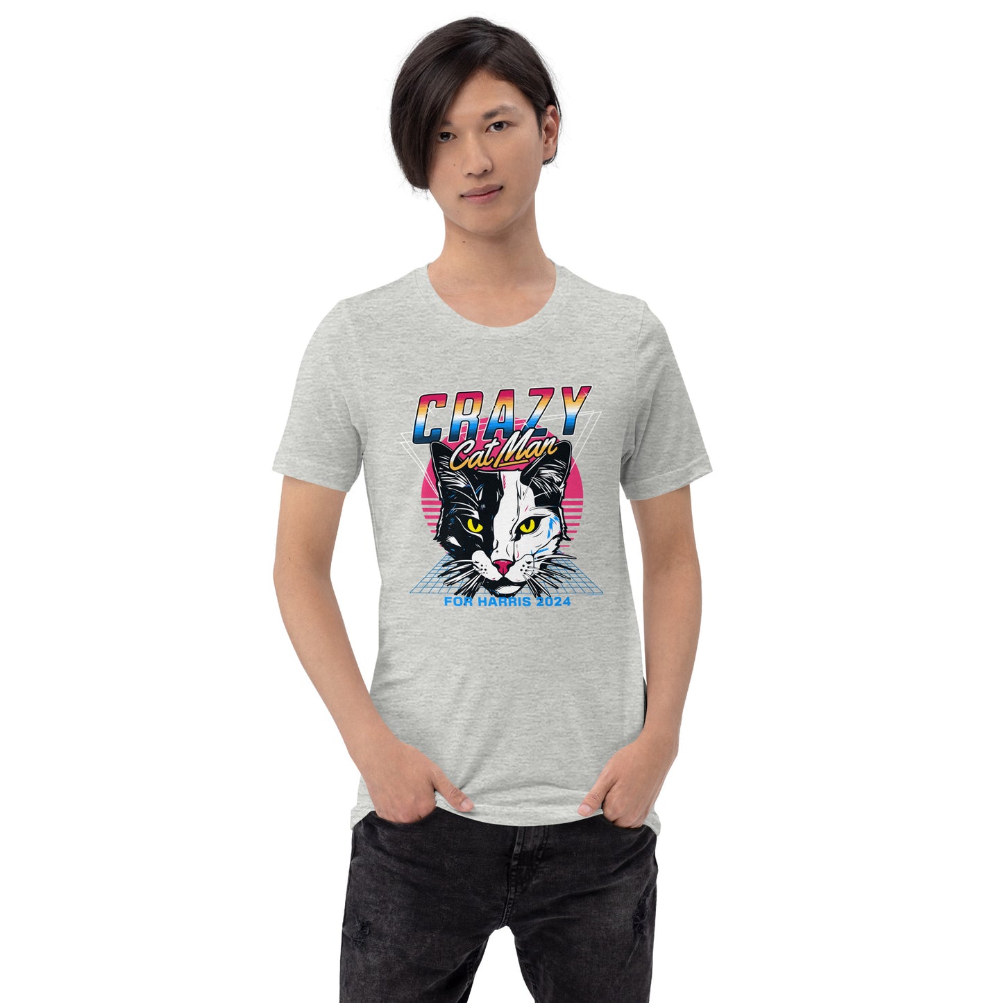 Crazy Cat MAN For Harris 2024 80's Themed, Unisex t-shirt