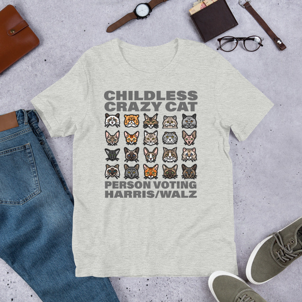 20 Cat Childless Crazy Person Voting Harris, Unisex t-shirt