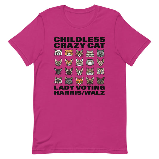 20 Cat, Childless Cat Lady Voting Harris, Unisex T-Shirt