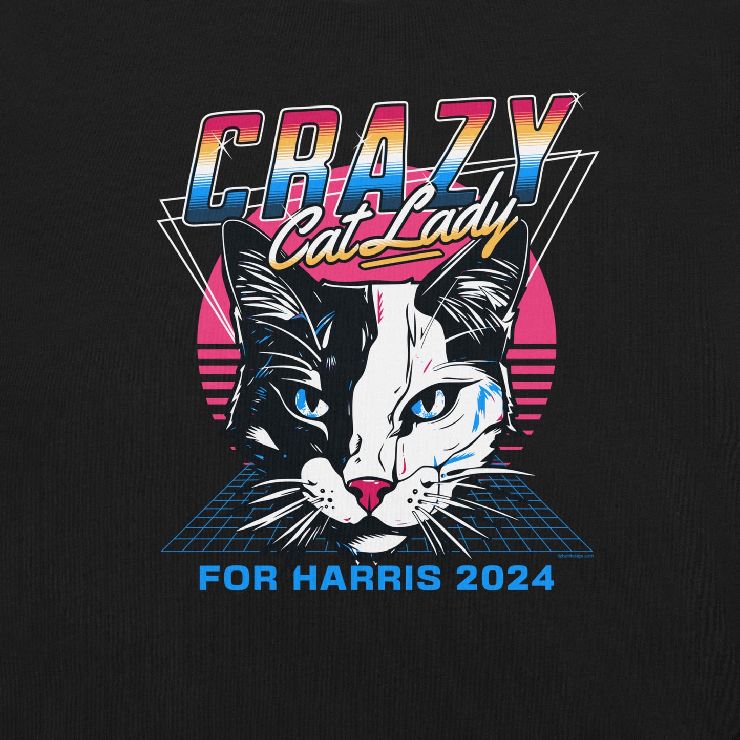 Crazy Cat Lady For Harris 2024 80's Themed, Unisex t-shirt