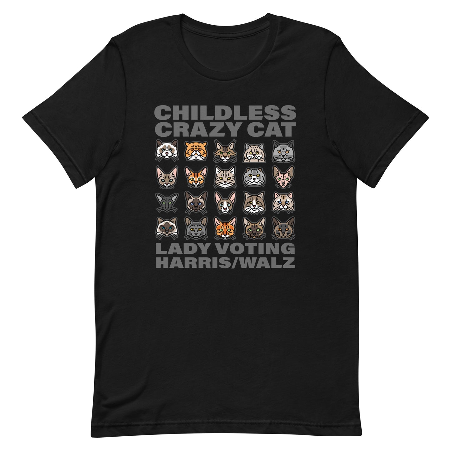 20 Cats, Childless Cat Lady, Darker print, Unisex t-shirt