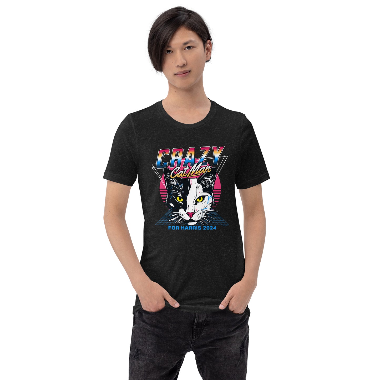 Crazy Cat MAN For Harris 2024 80's Themed, Unisex t-shirt