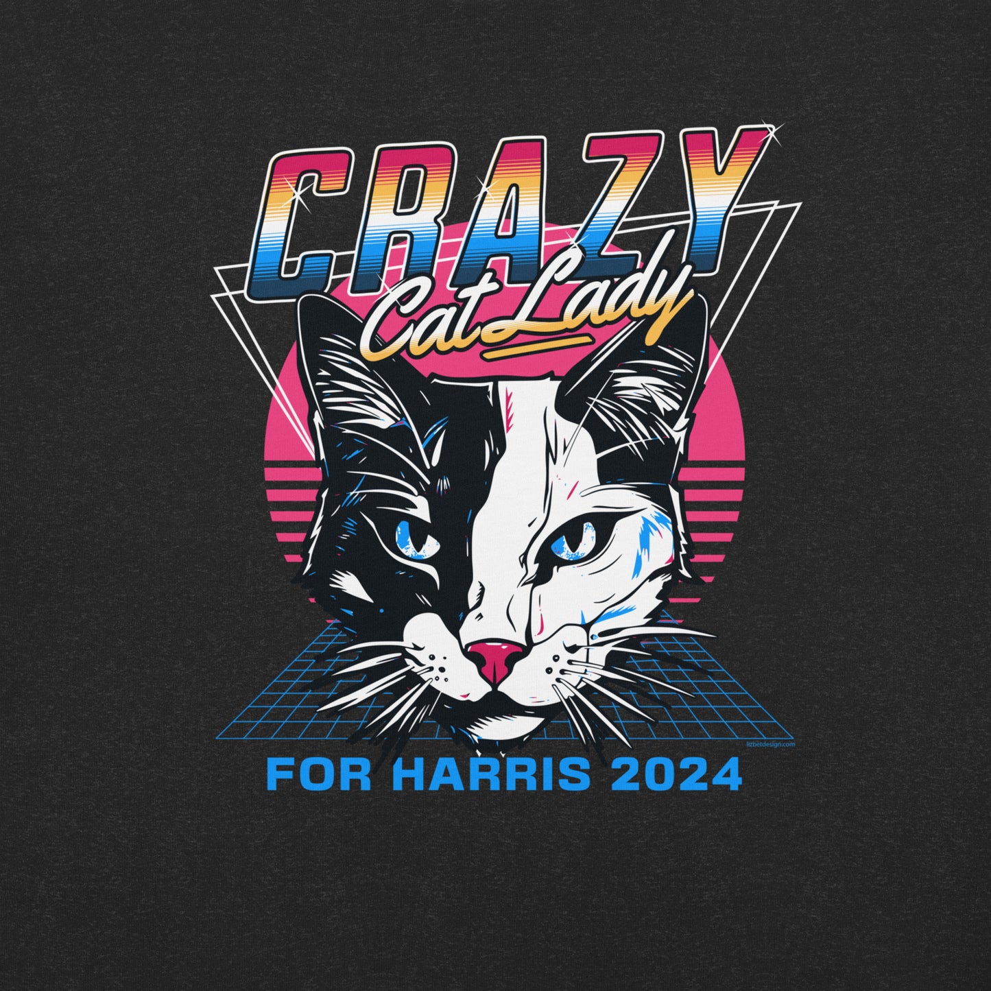 Crazy Cat Lady For Harris 2024 80's Themed, Unisex t-shirt