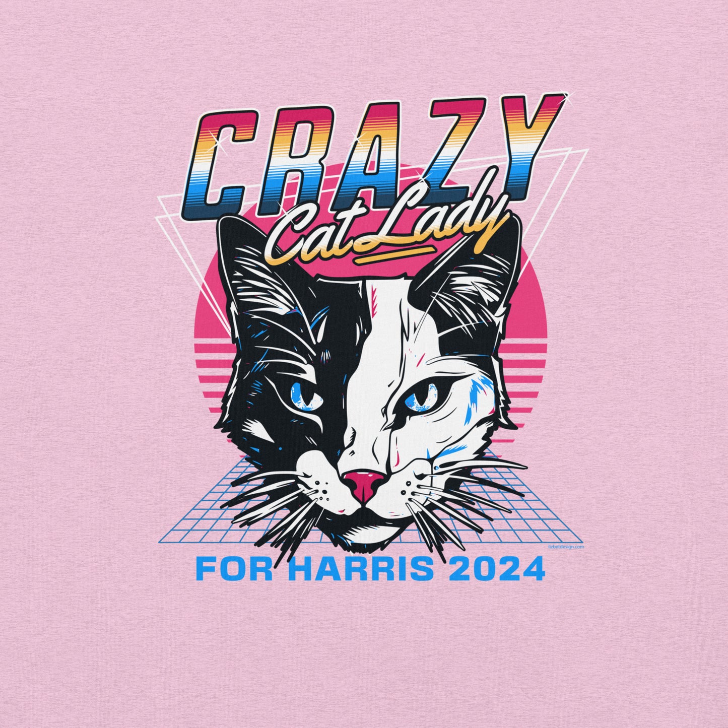 Crazy Cat Lady For Harris 2024 80's Themed, Unisex t-shirt