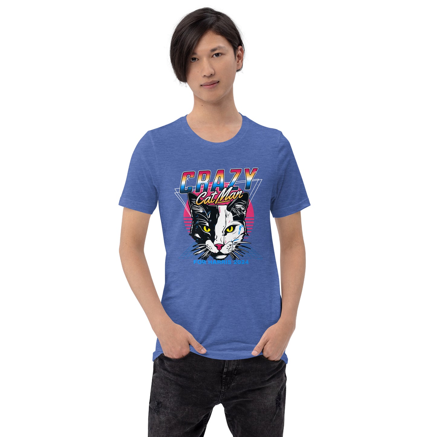 Crazy Cat MAN For Harris 2024 80's Themed, Unisex t-shirt