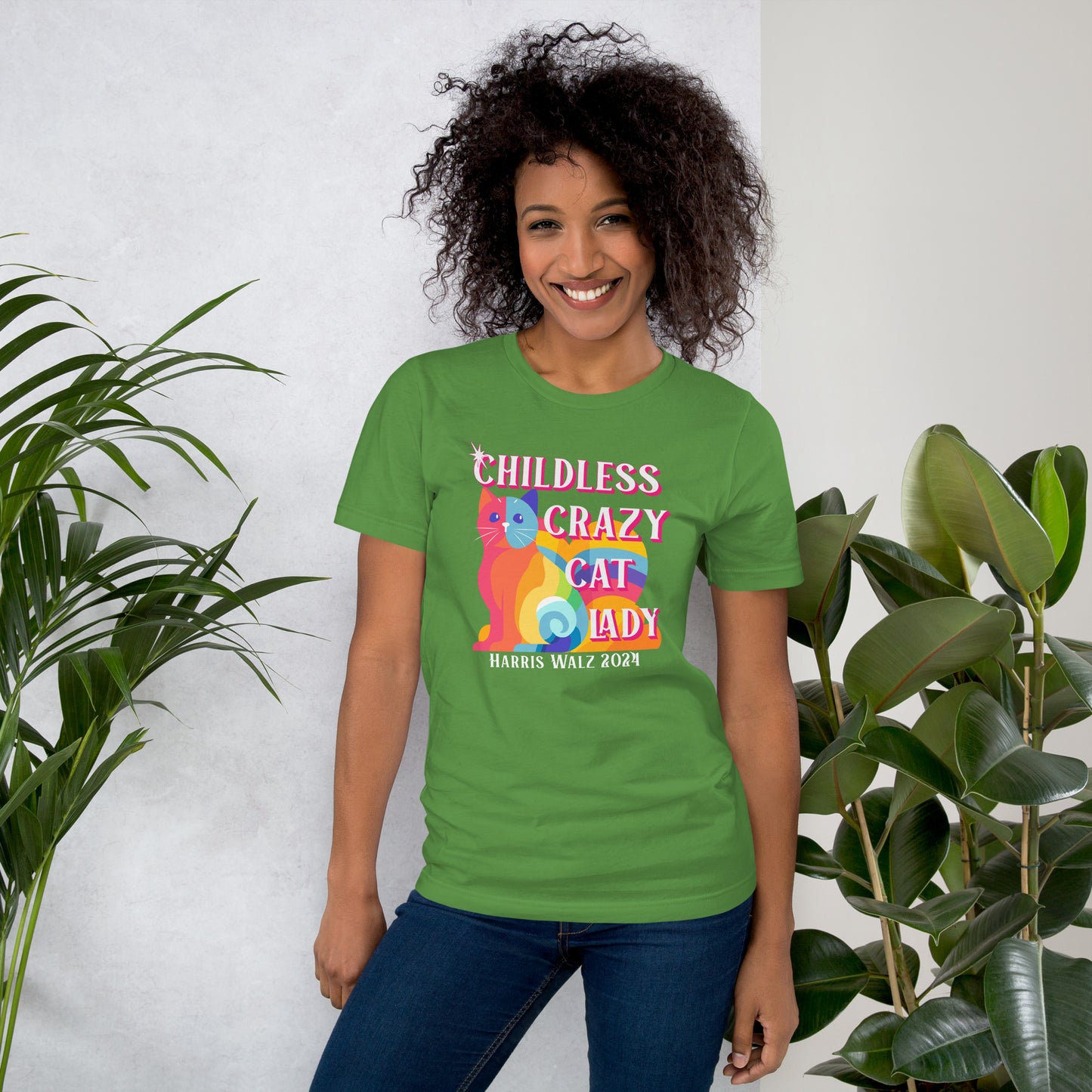 Rainbow Cat, Childless Crazy Cat Lady, Harris/Walz, Unisex t-shirt