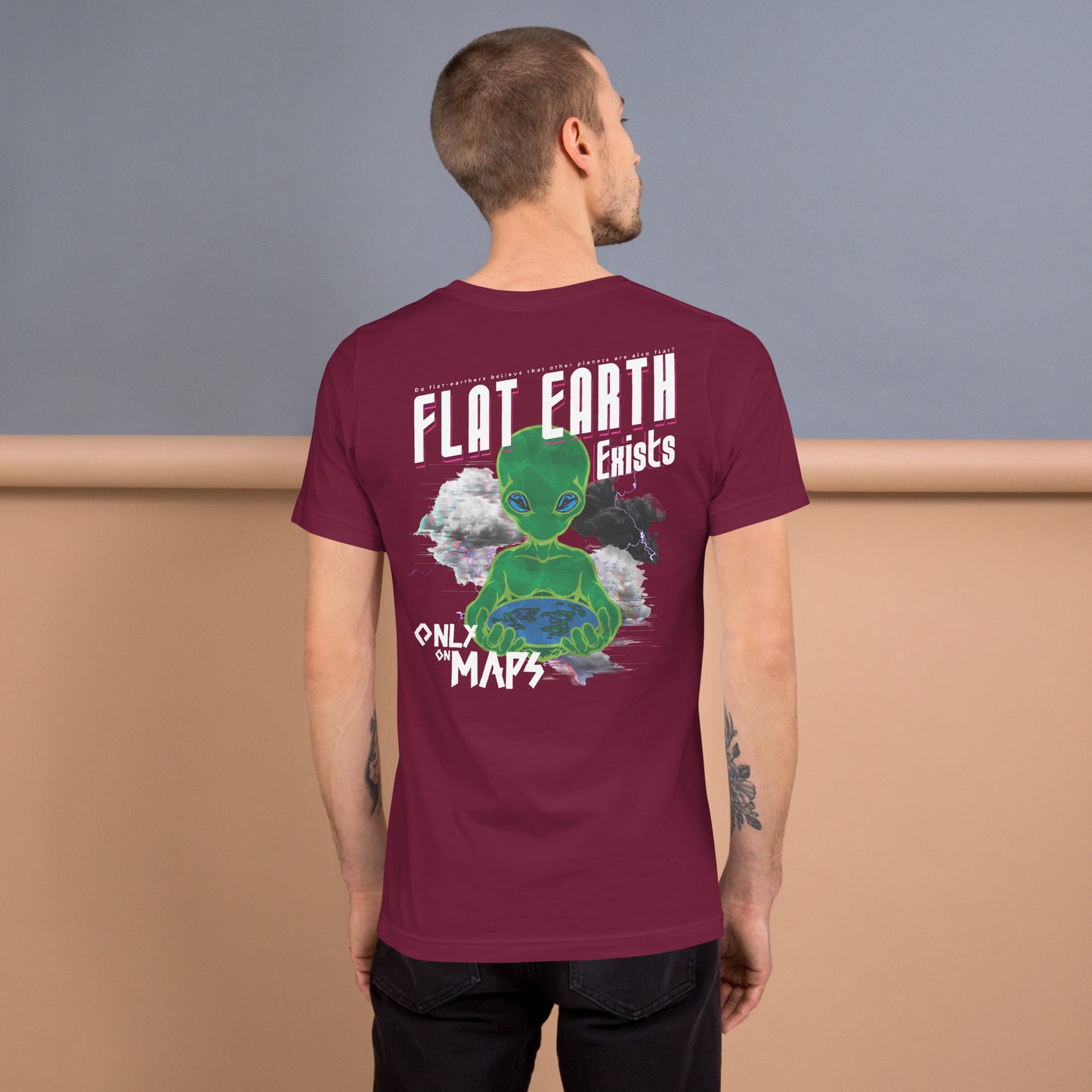 Flat Earth Exists - BACK PRINT Unisex t-shirt