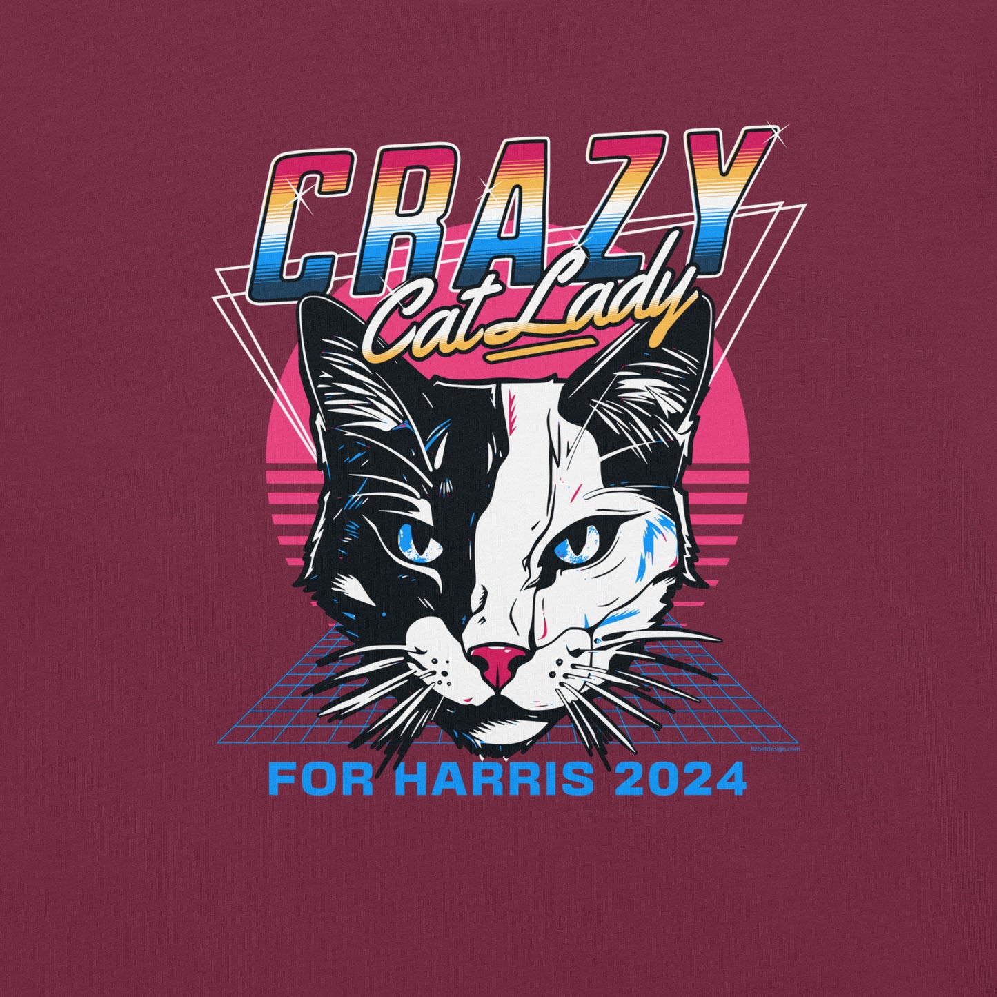 Crazy Cat Lady For Harris 2024 80's Themed, Unisex t-shirt