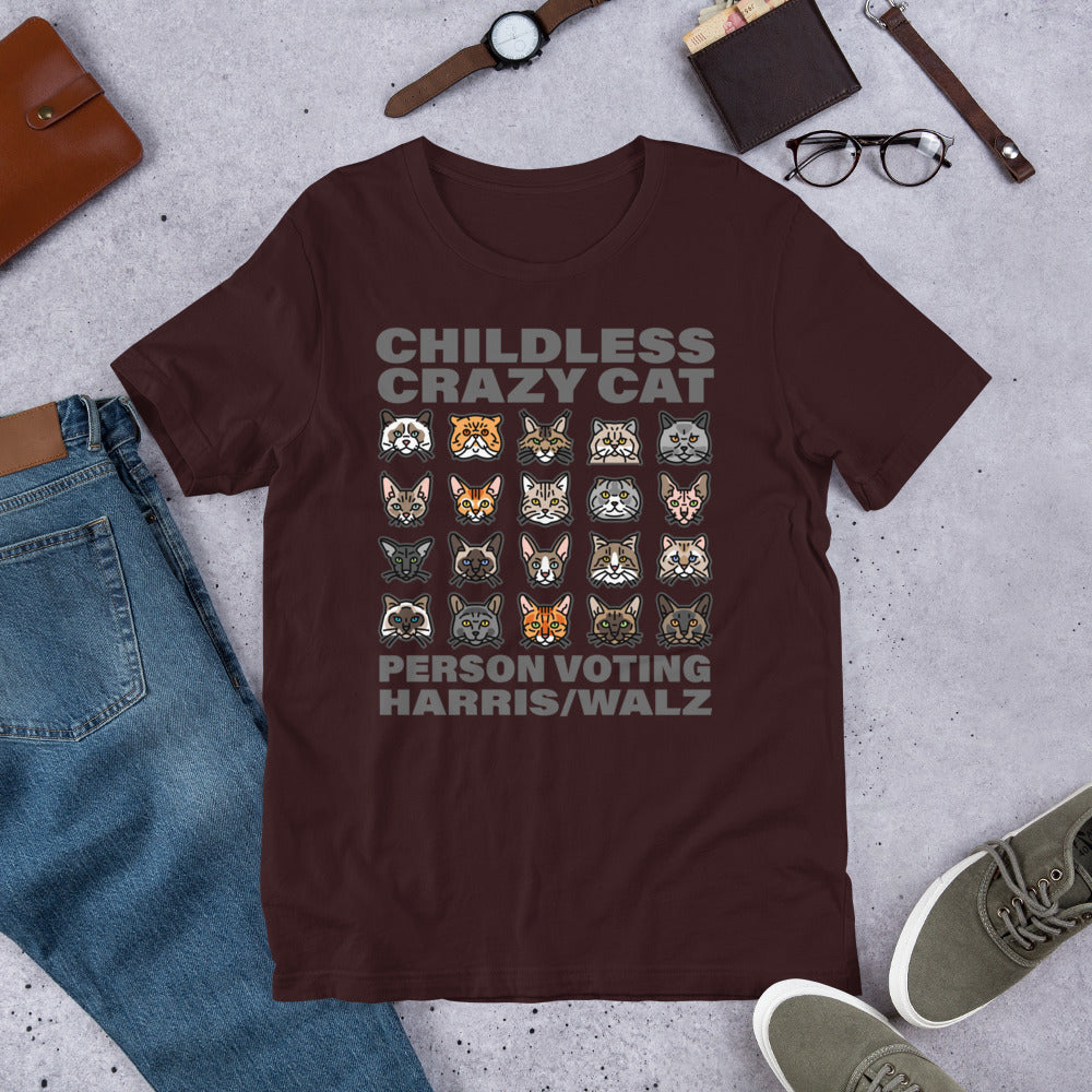 20 Cat Childless Crazy Person Voting Harris, Unisex t-shirt