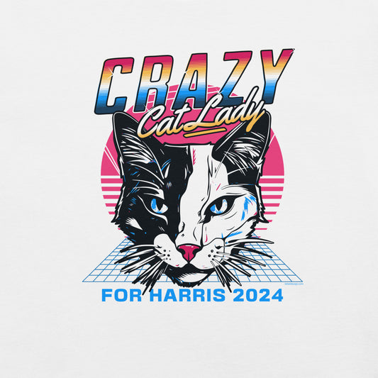 Crazy Cat Lady For Harris 2024 80's Themed, Unisex t-shirt