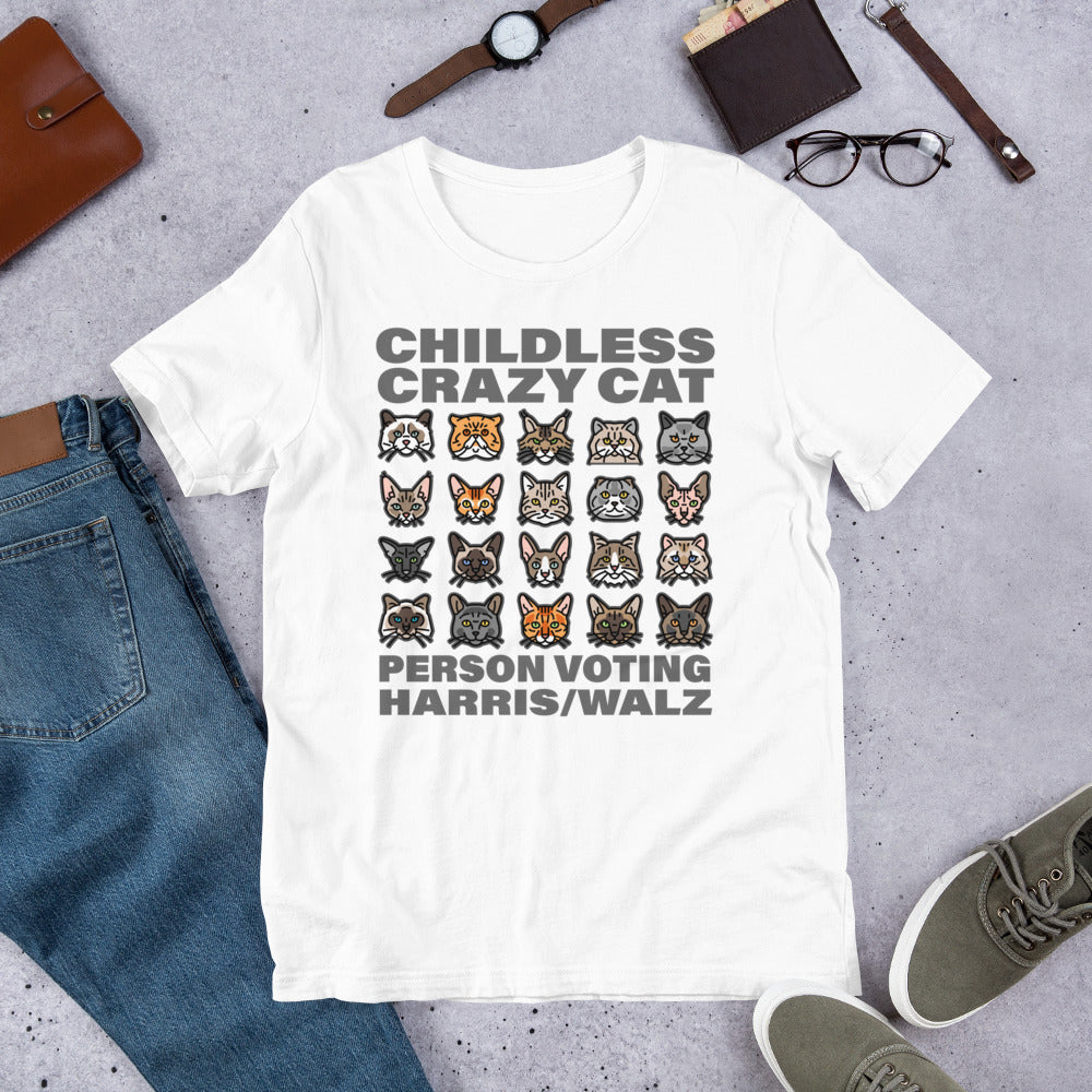 20 Cat Childless Crazy Person Voting Harris, Unisex t-shirt