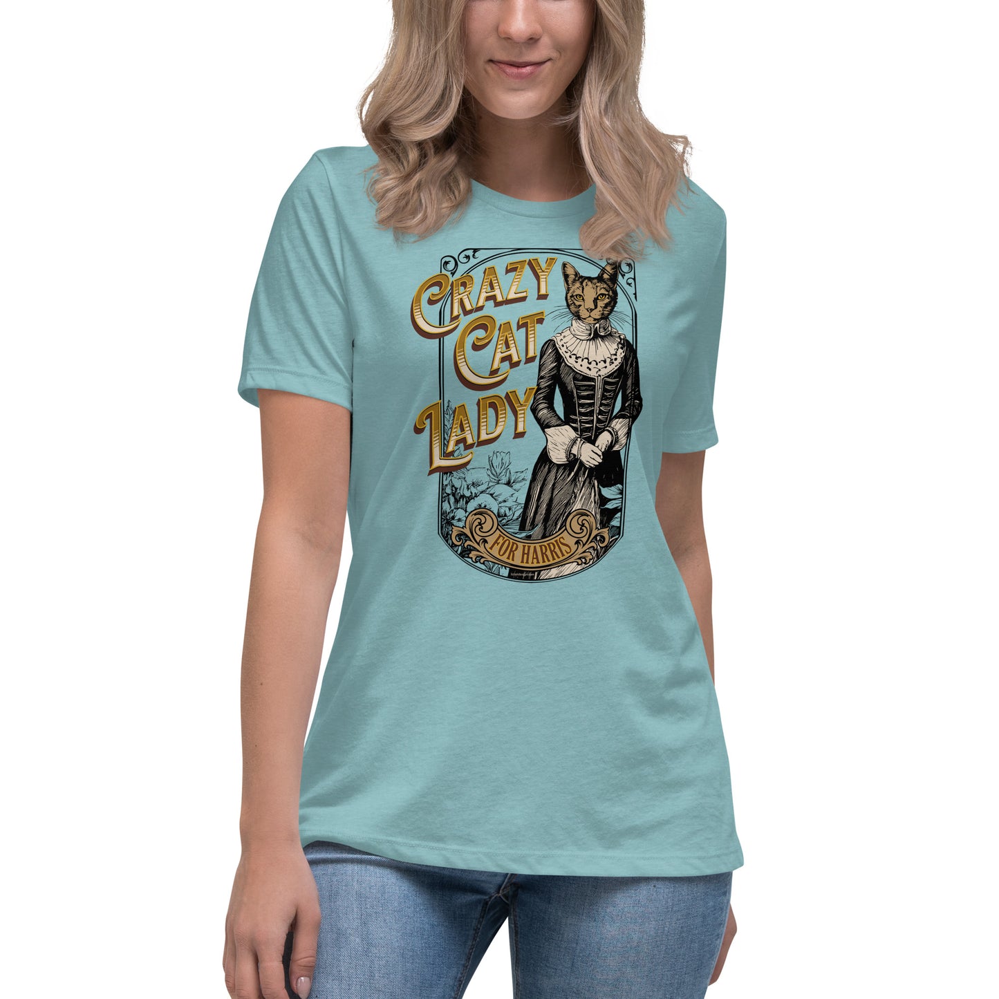 Crazy Cat Lady For Harris, 1890's Theme, Women's Relaxed T-Shirt