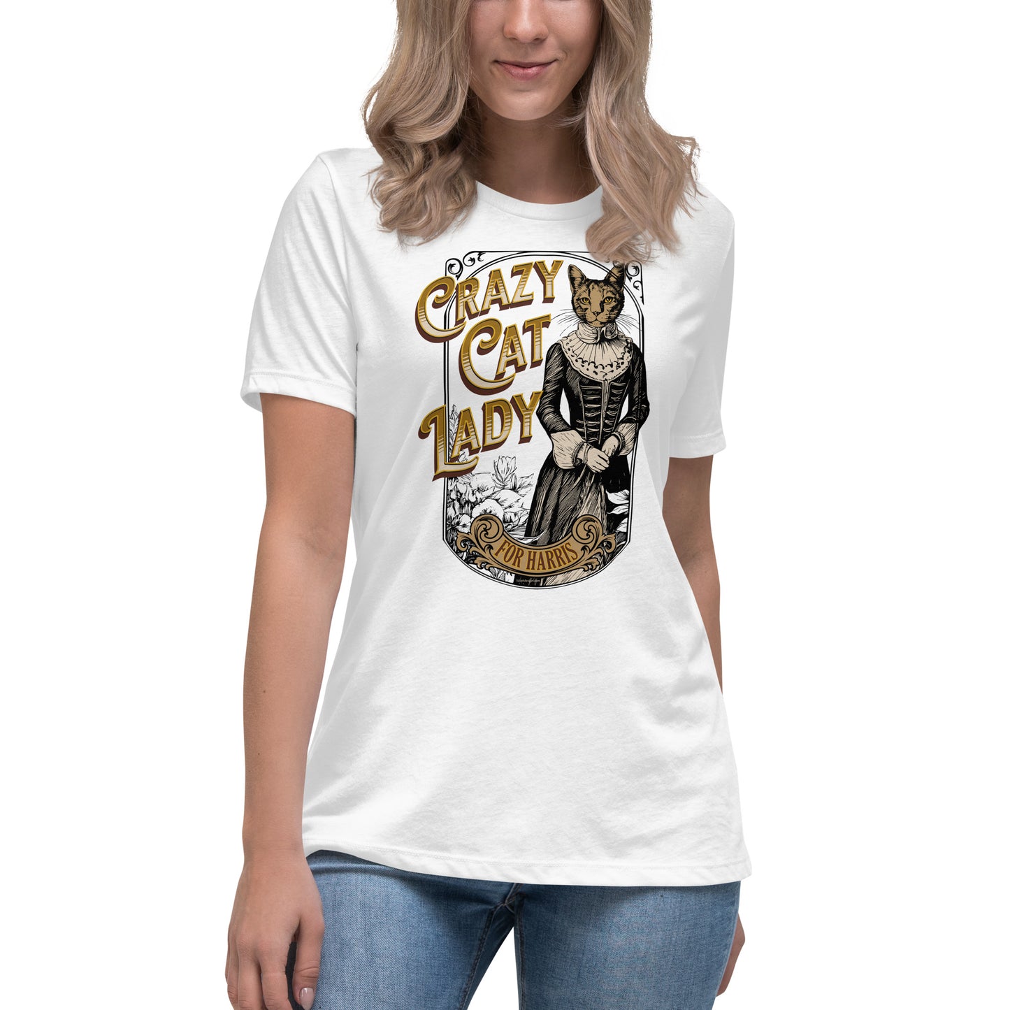 Crazy Cat Lady For Harris, 1890's Theme, Women's Relaxed T-Shirt